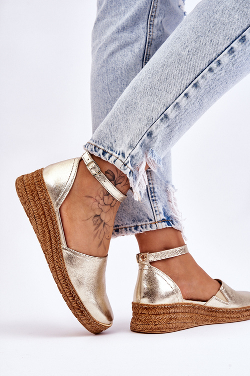 Dámské kožené espadrilky sandály zlate Moise