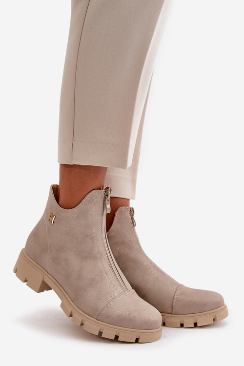 Zateplené dámské boty s odřením z eko kůže zlaté Verietta