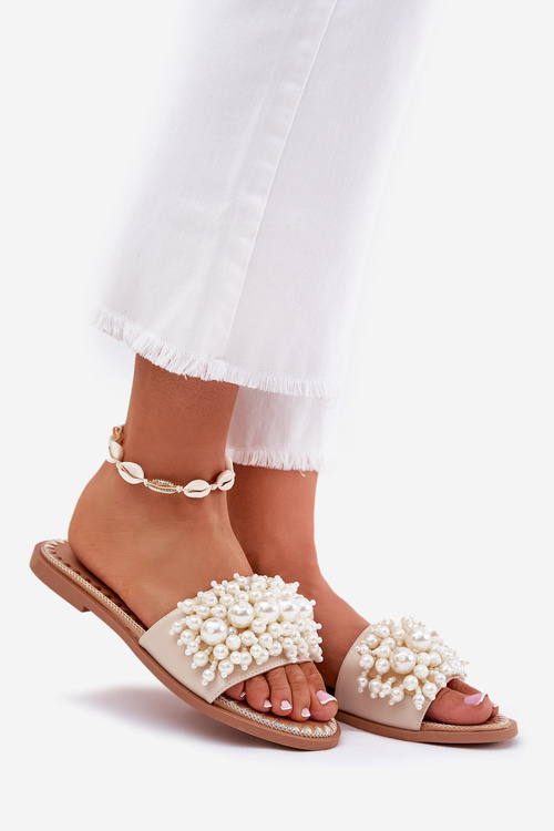 Dámské Plážové Sandály S Ozdobnými Korálky Béžové Aricca