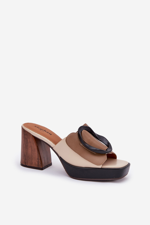 Dámské sandály na sloupovém podpatku s přezkou tmavobéžové Amuria