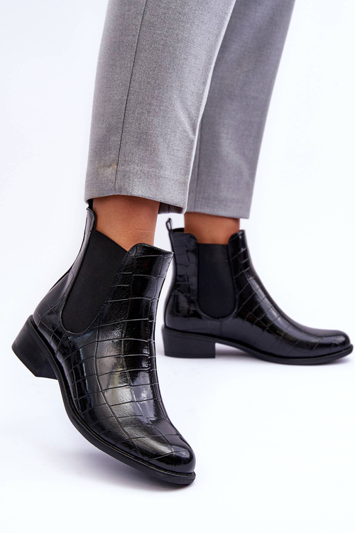 Kožené Botky Štíhlé S Zvířecím Vzorem Černé Daina