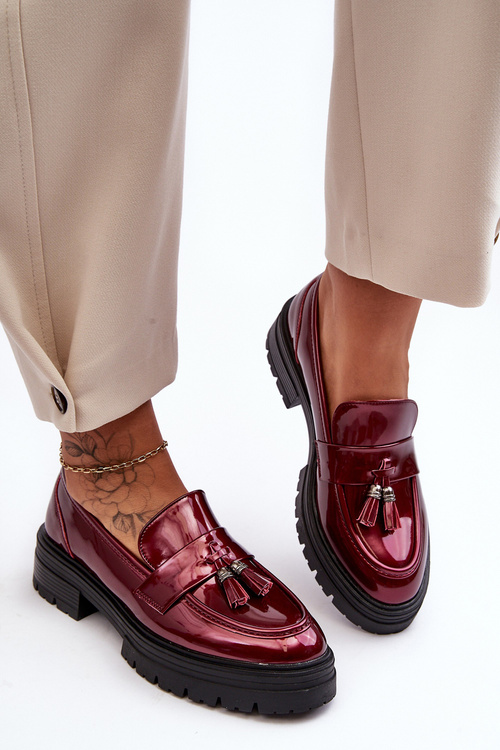 Lakované Loafersy s Fringe Bordó Velenase