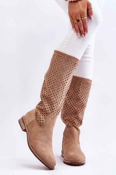 Dámske semišové topánky Openwork pred kolennou béžou Savannah