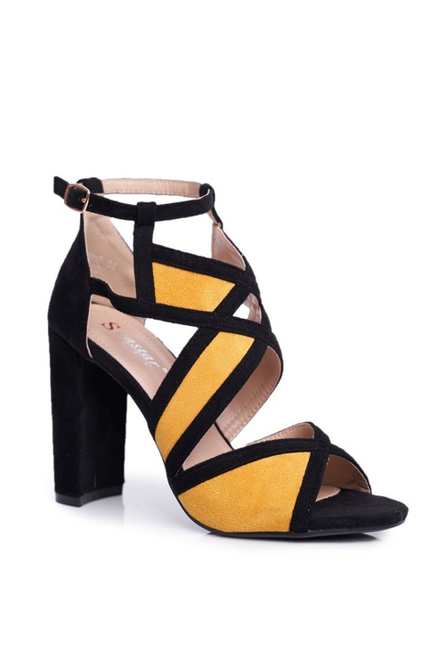 Semišové Sandály Na Podpatku Černo-Žluté Emolly