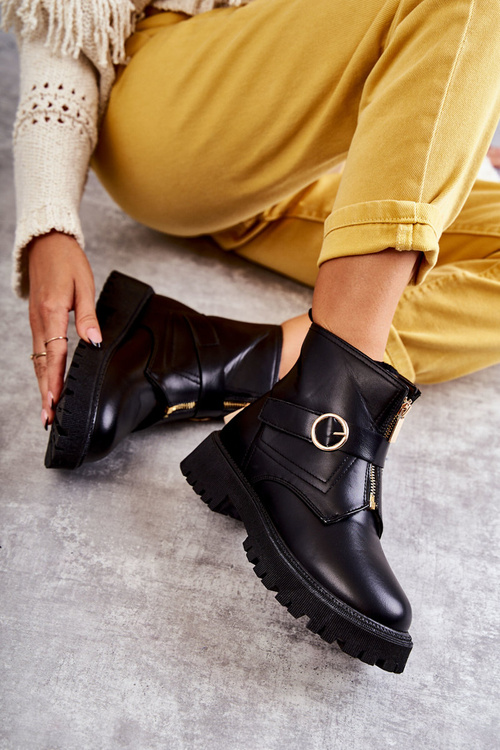 Kožené Teplé Kozačky Se Zipem černé Verina