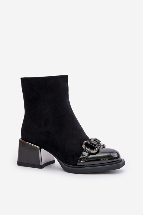 Elegantní dámské boty na podpatku s ozdobou černé MR880-127