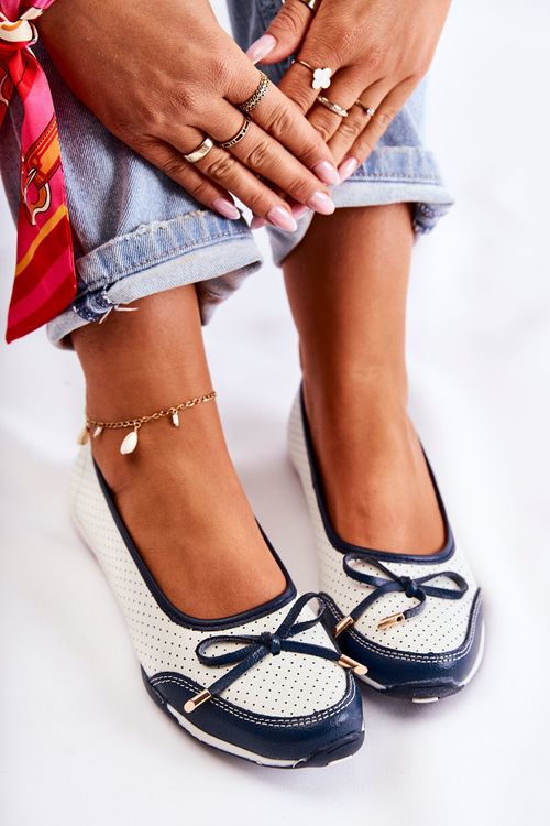 Prolamované Kožené Baleríny Bílé-Tmavě Modré Erdola