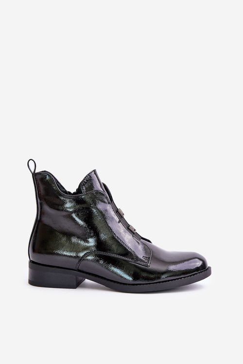 Lakované Boty Na Zip Zateplené Ploché Podpatky S.Barski HY42-717 Černé