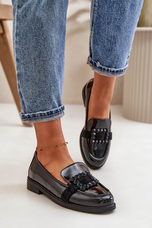 Lakované Dámske Mokasíny S Dekoráciou Čierne Vinceza 58389