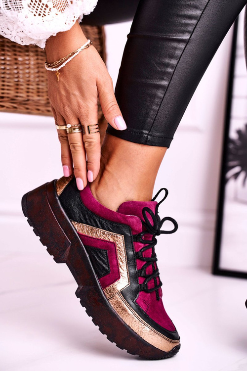 Dámske topánky tenisky Maciejka kožené burgundsko 04731-23