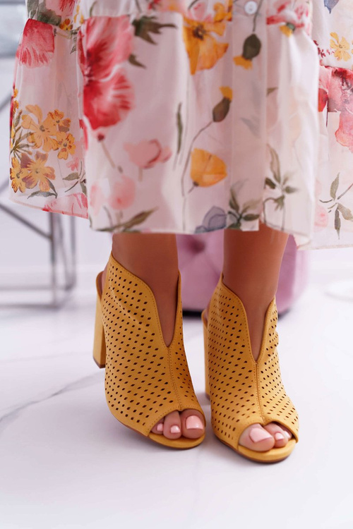 Dámské Sandály Na Podpatku Peep Toe Žluté Nevienna