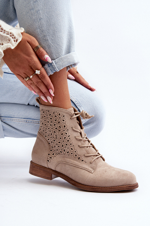 S.Barski HY66-136 Dámské botky s vzorem světle béžové