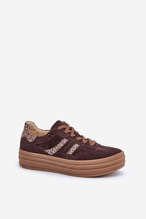 Zazoo N1176 Semišové Sneakersy Na Platformě Leopardí Čokoládové