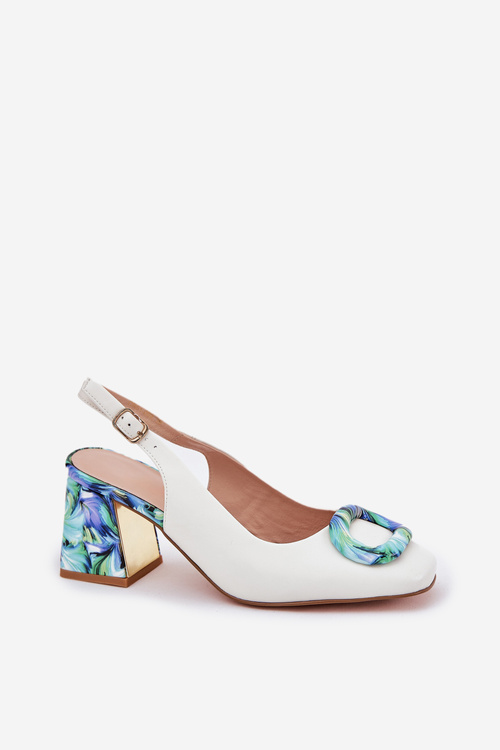 Kožené Dámské Sandály Na Podpatku D&A CR51-002 Bílé