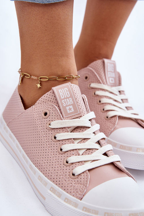 Dámska kožená koža veľká hviezda LL274015 Pink Sneakers