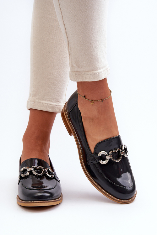 Kožené dámske lakové mokasíny Laura Messi 2760 tmavomodré