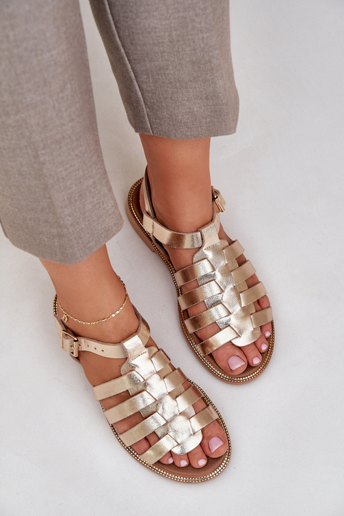 Kožené Sandály Na Plochém Podpatku Zazoo 3686 Zlaté