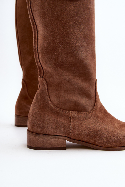 Dámské semišové kozačky před koleno hnědé Zazoo 3367/2