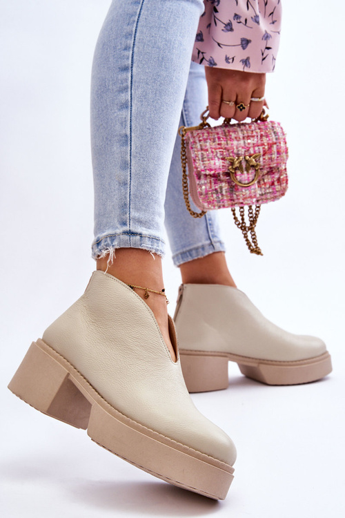 Kožené topánky na masívnej päte Nicole 2795/054 Svetelná béža