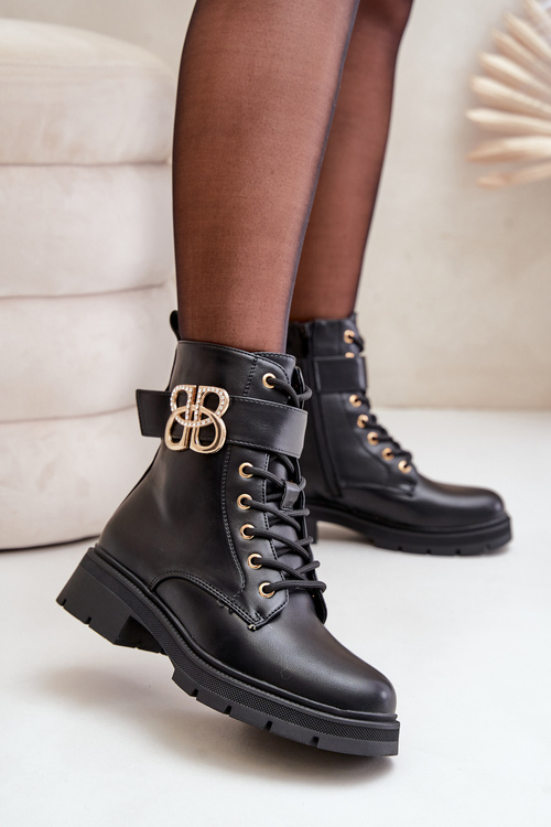 Zateplené Dámské Botky Se Zlatou Dekorací Černé Nealithra