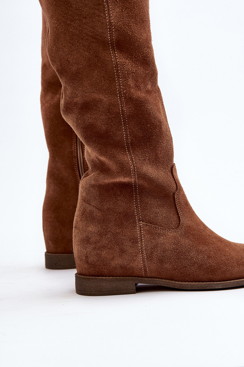 Zazoo 3407 Zamszové Čižmy po Kolena na Plochej Podrážke Čierne