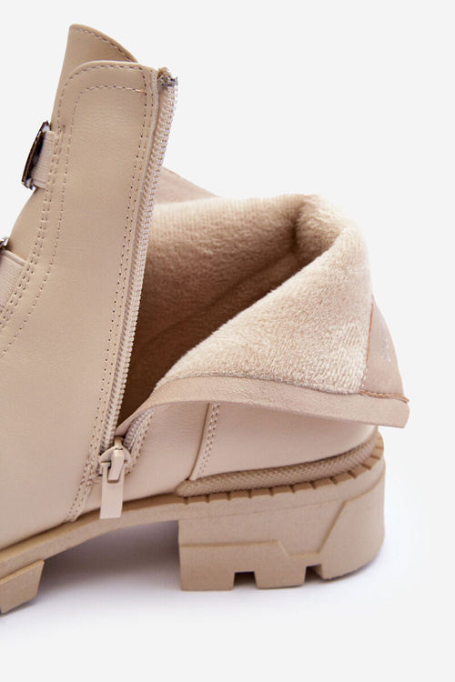 Kůže Boty Na Ploché Podpatku Světle Béžové Azulenn