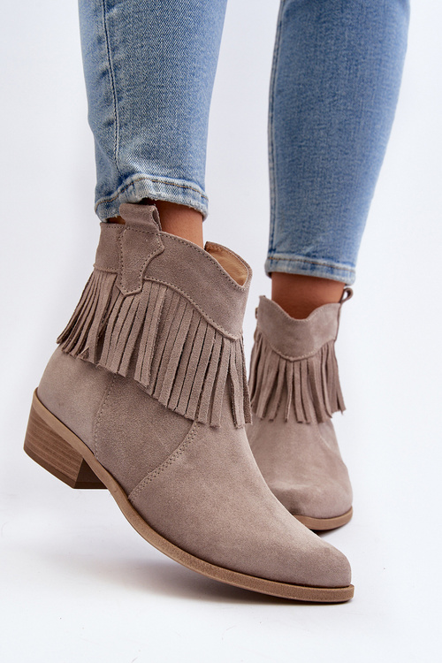 Zazoo 3430 Dámske zamatové čižmy s reťazami Cappucino