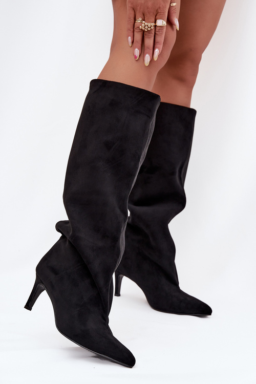 Nazouvací dámské kozačky na jehlovém podpatku černé Taffine