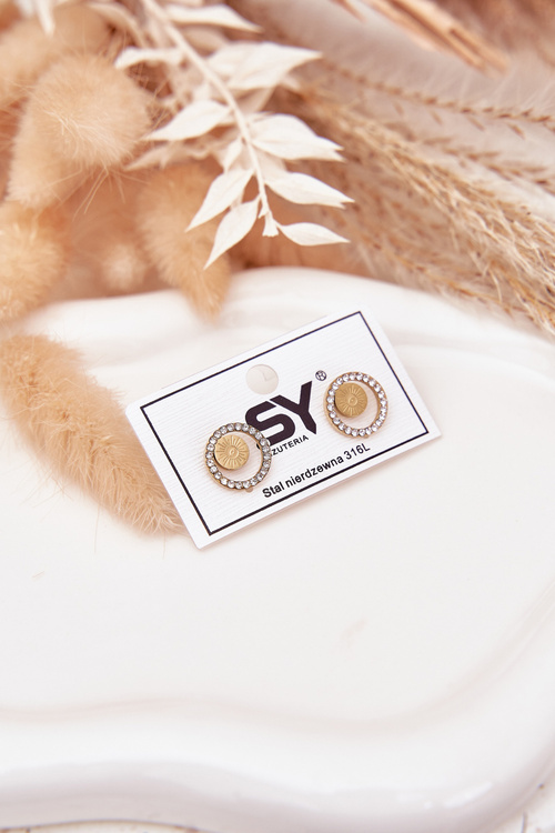 Nerezové ocelové náušnice kruhy se zirkony zlaté