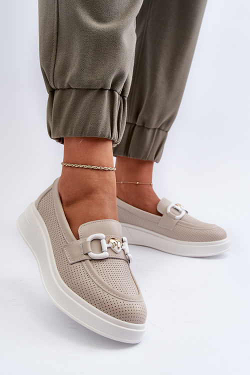 Dámské kožené mokasíny na platformě béžové S.Barski LR720