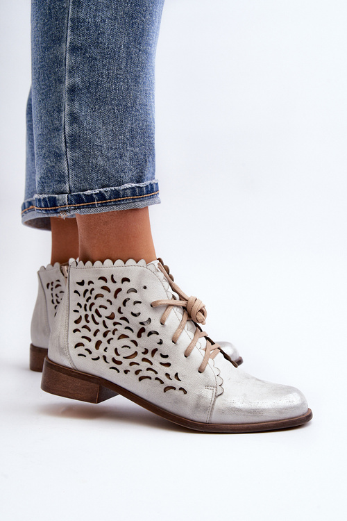 Zazoo 2871 Dámské Botky Šněrovací Stříbrné