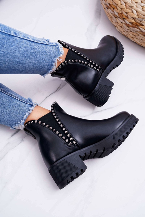 Čierne topánky žien sissy jodhpur so zirkónmi