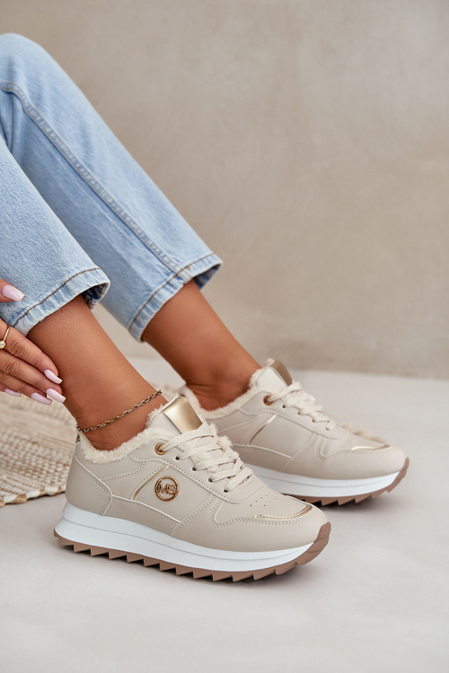 Dámske Športové Topánky Zateplené Kožušinou Na Platforme Svetlo Béžové Lerisas