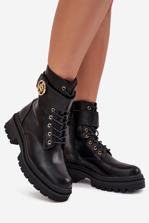 Dámské Botky Pracovní Se Zlatým Detalem Zateplené Černé Fiorena