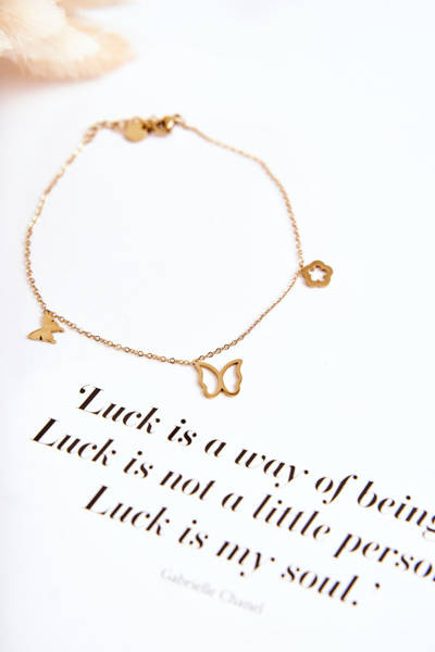 Náramek na nohu s motýlky a kytičkou zlate