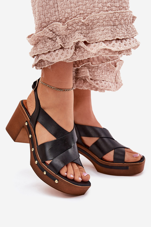 Kožené Sandály Na Podpatku Zazoo 1081 Černé