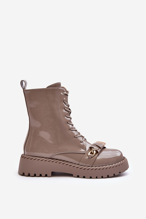 Ženské lakované topánky s dekoráciou béžovej S.Barski MR870-67