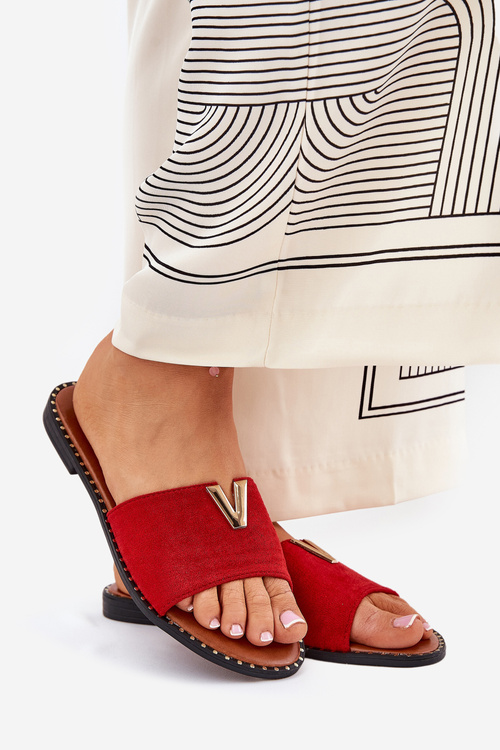 Dámské Pantofle Na Ploché Podešvi S Ozdobnými Detaily Červené Saliena