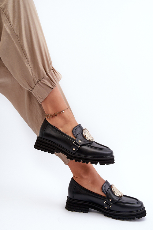 Zazoo 3485 Dámské mokasíny s zlatým ozdobou Přírodní kůže