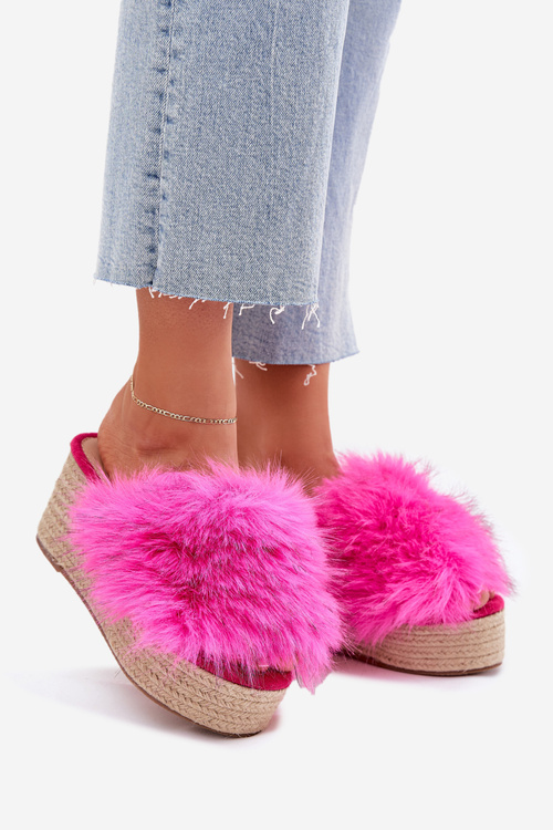 Dámské Pantofle Na Klínu S Kožíškem A Pletením Fuchsie Virela