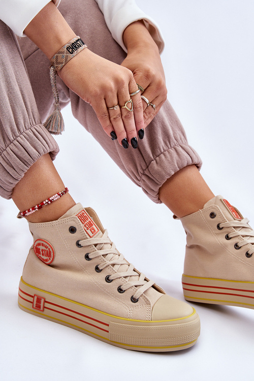 Dámske tenisky s vysokým materiálom na platforme Big Star LL274187 Beige