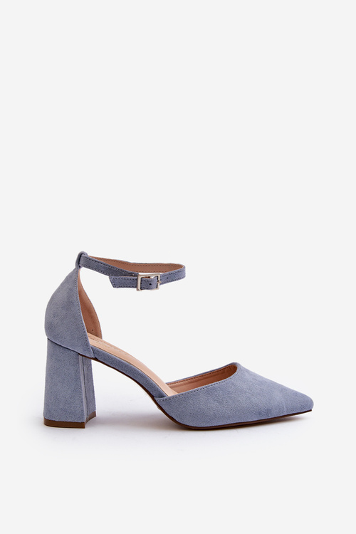 Lodičky na podpatku s špičatými špičkami z ekokože v modré Halene