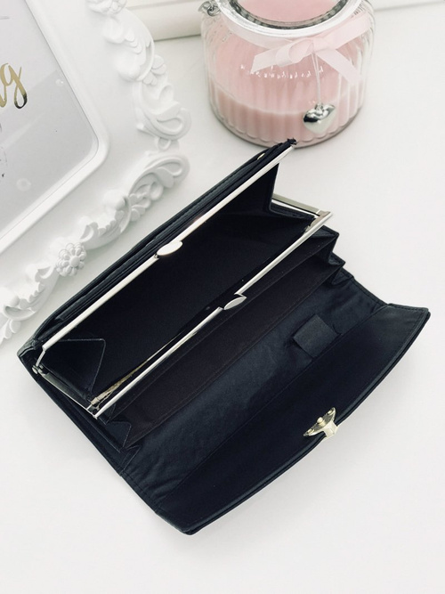 Large Women's Black Trendy Wallet Gold Zipper