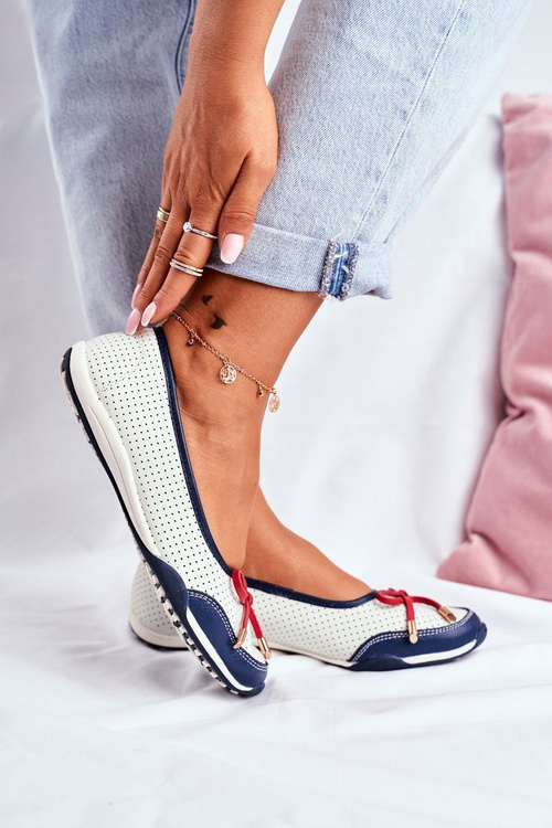 Otvorené kožené baleríny biele a červené Erdola