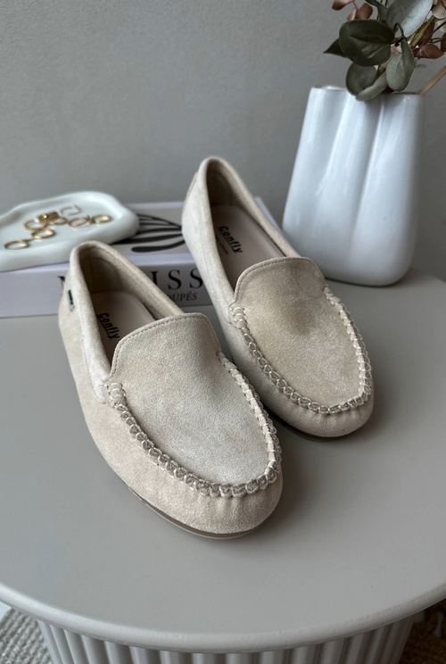 Dámske béžové mokasíny z eko semišu Amrutia