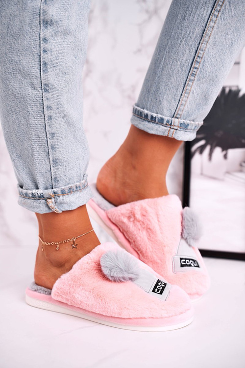Dámské Kožené Pantofle S Kloboukem A Bambulí Růžove Keep Warm