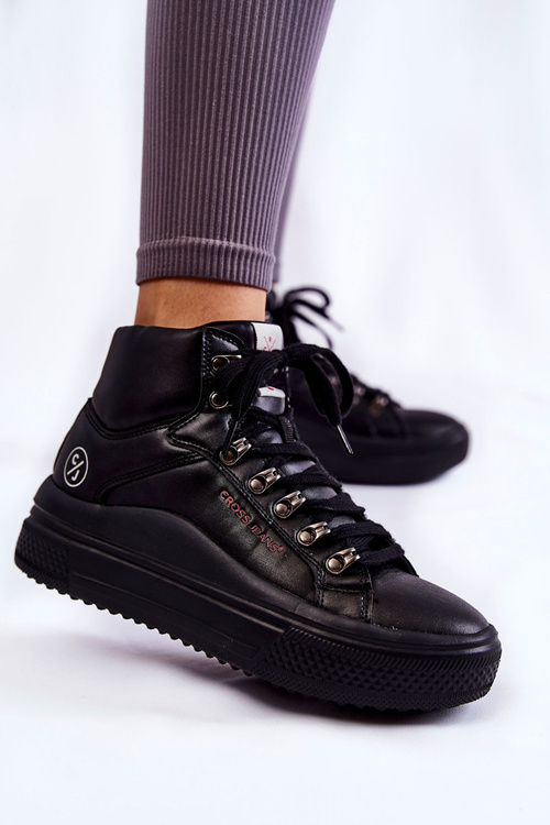 Dámske vysoké tenisky krížové džínsy KK2R4029C Čierne