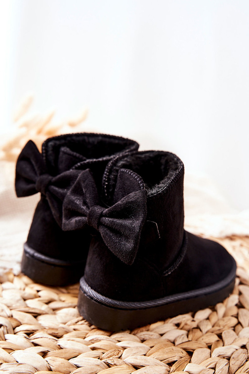 Dětské Teplé Sněhule Semišové S Mašlí Černé Lolila