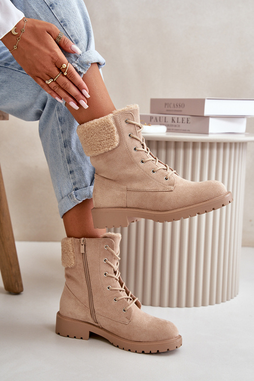 Dámské zateplené boty na zip Beige Mivael
