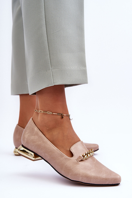 Ploché kožené baleríny s béžovou lancezovou reťazou